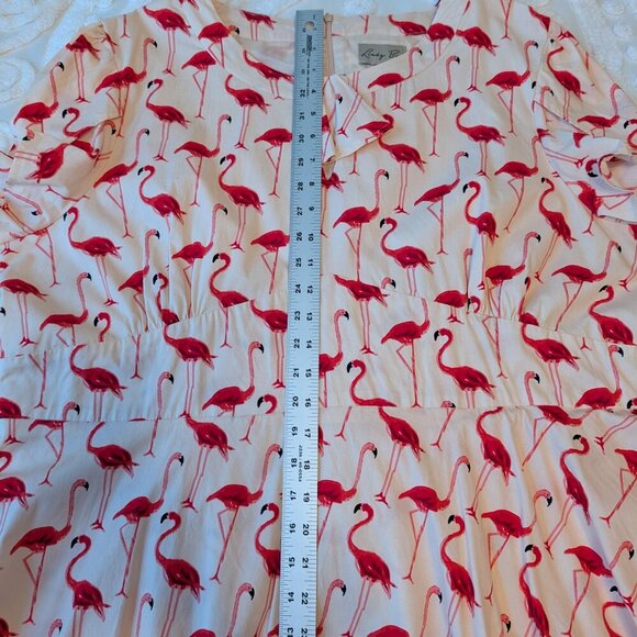 Lindy Bop Flamingo Print Midi Dress - Pink and Cream - Picture 7 of 13